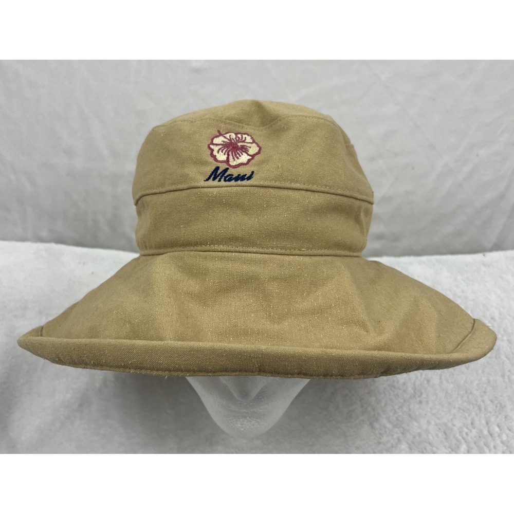 Scala Maui Women Tan Sun Bucket Hat Pink Hibiscus Flower Wide Brim Cotton OSFM